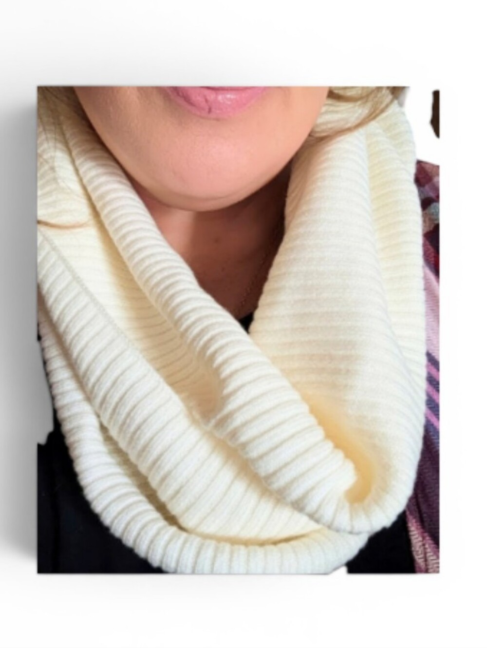 IMAN Ivory Ribbed Cowl Neck Infinity Scarf.